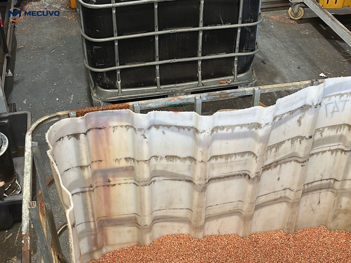 Copper granules collected beside the granulator