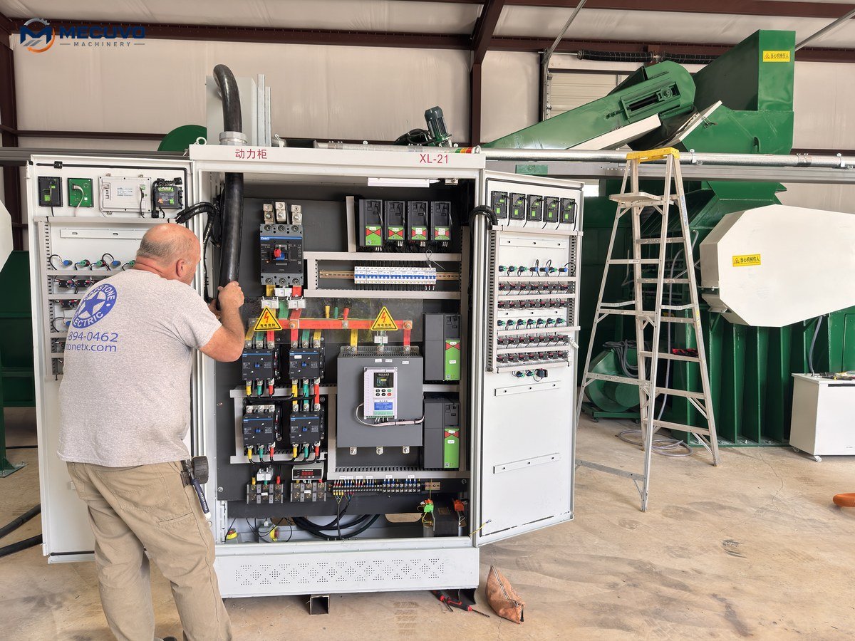 Open control cabinet during copper granulator installation