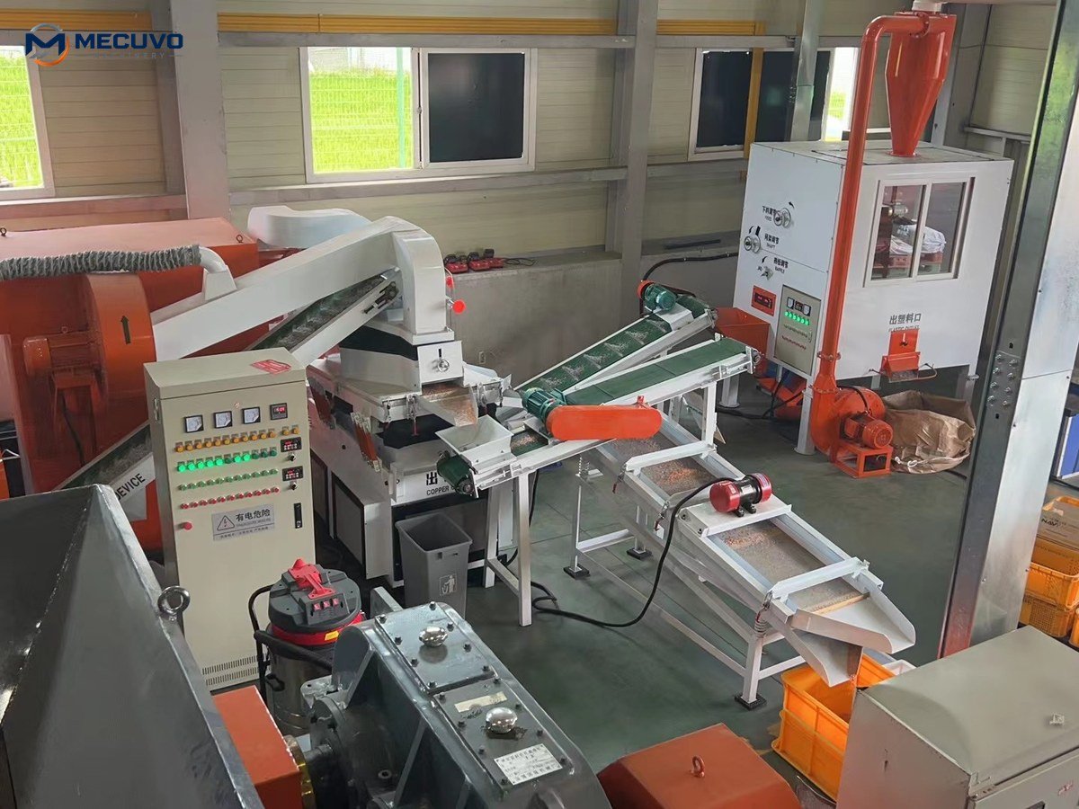 Elevated view of copper recycling machinery layout with clear operational walkways
