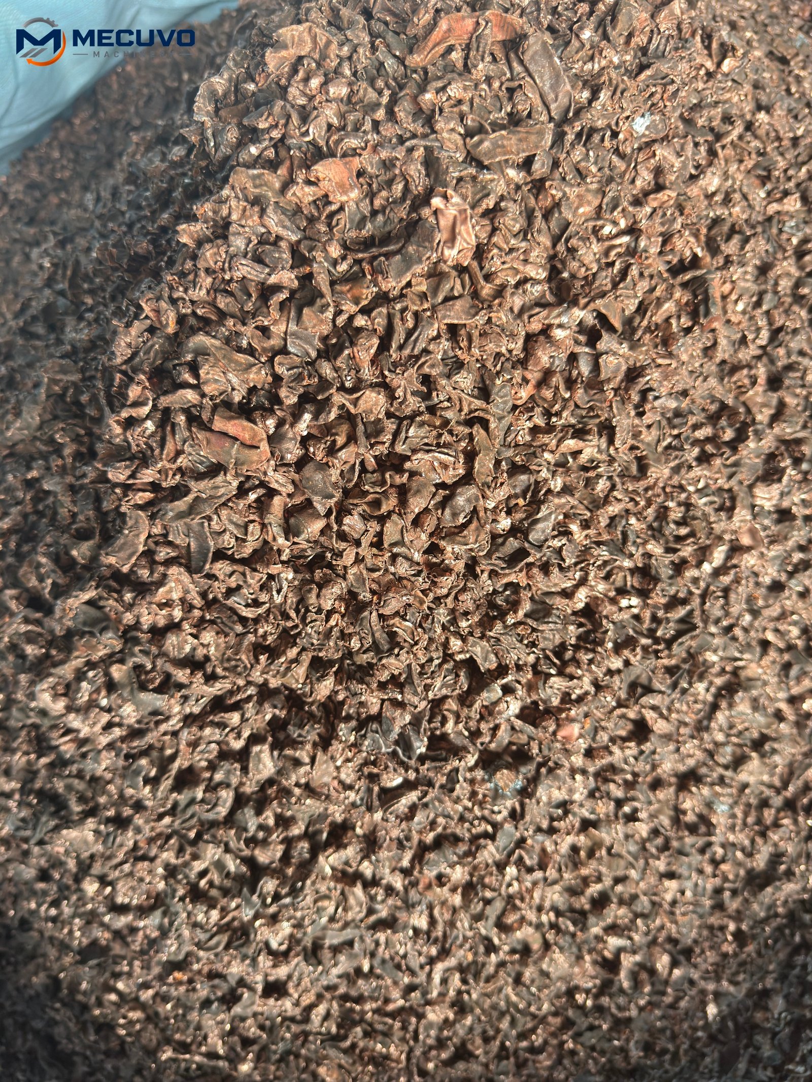 Copper granules collected beside a radiator processing installation