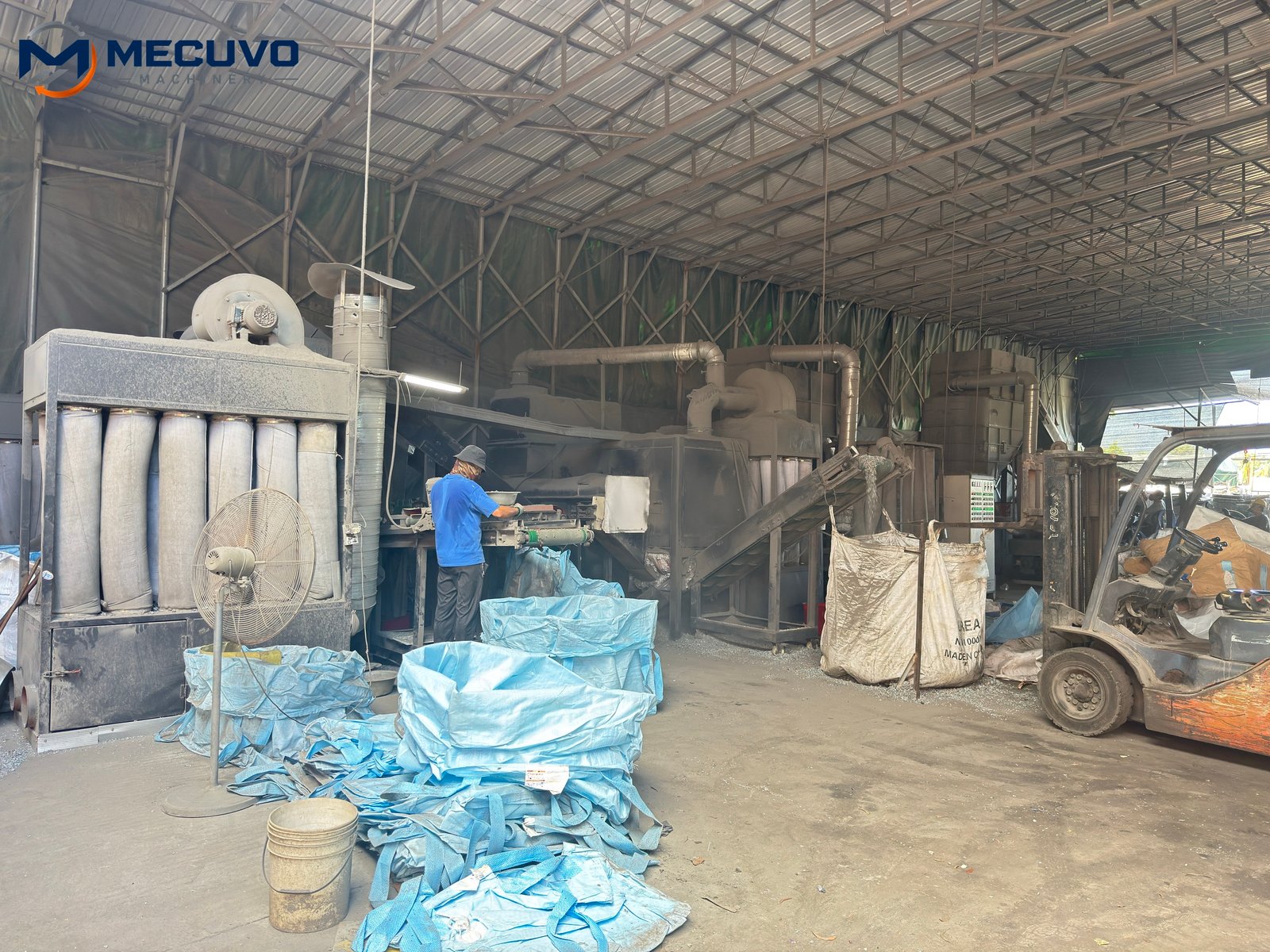 Collection bags and downstream equipment at a radiator processing site