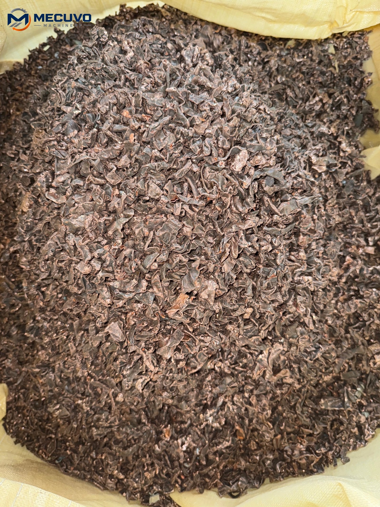 Copper granules collected in a bag after radiator processing