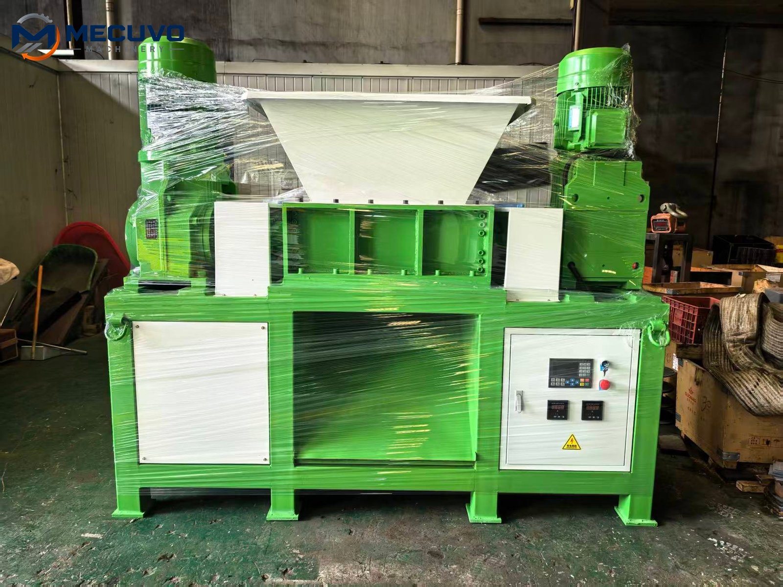 Protective wrapping on a shredder prepared in the factory