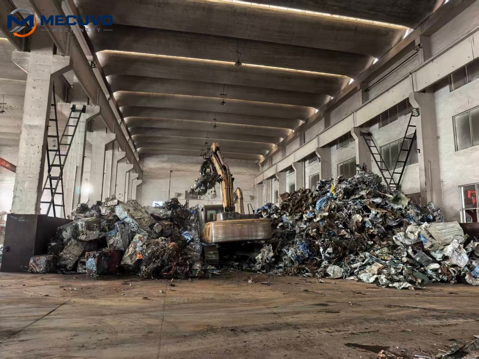Bulky mixed metal scrap stored in a workshop