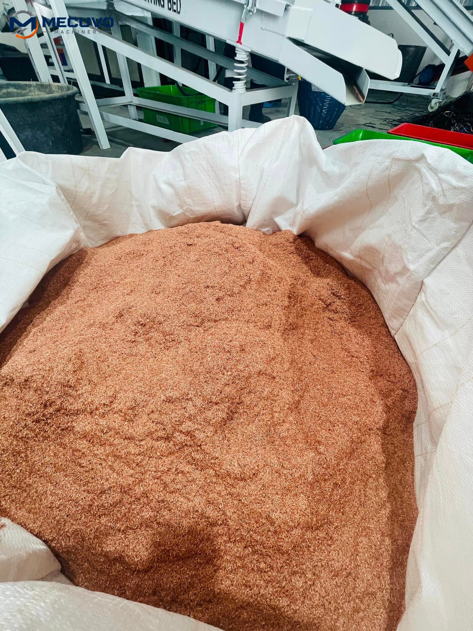 Recovered copper granules collected in a bulk bag