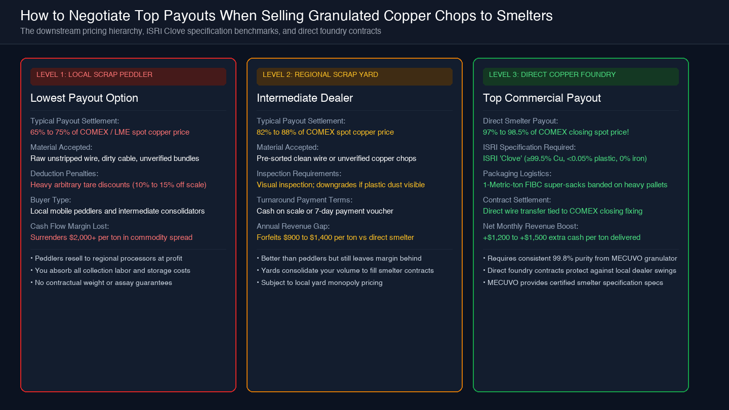 Card diagram showing downstream pricing hierarchy across peddler, regional yard, and direct copper foundry settlements